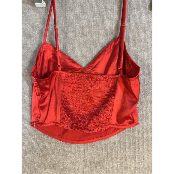 COTTON‎ CANDY LA Red Satin Cropped Cami Size Small Smocked Stretch Back Side Zip - Picture 5 of 8